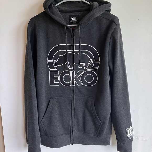 Ecko full zip Hoodie jacket men’s Small dark Gray with front logo, front pockets - Picture 5 of 9